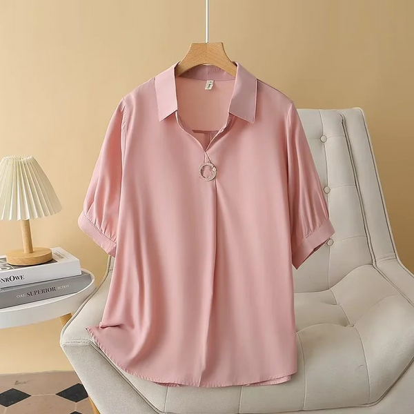 Plus Size Notch Neck Short Sleeve Shirt