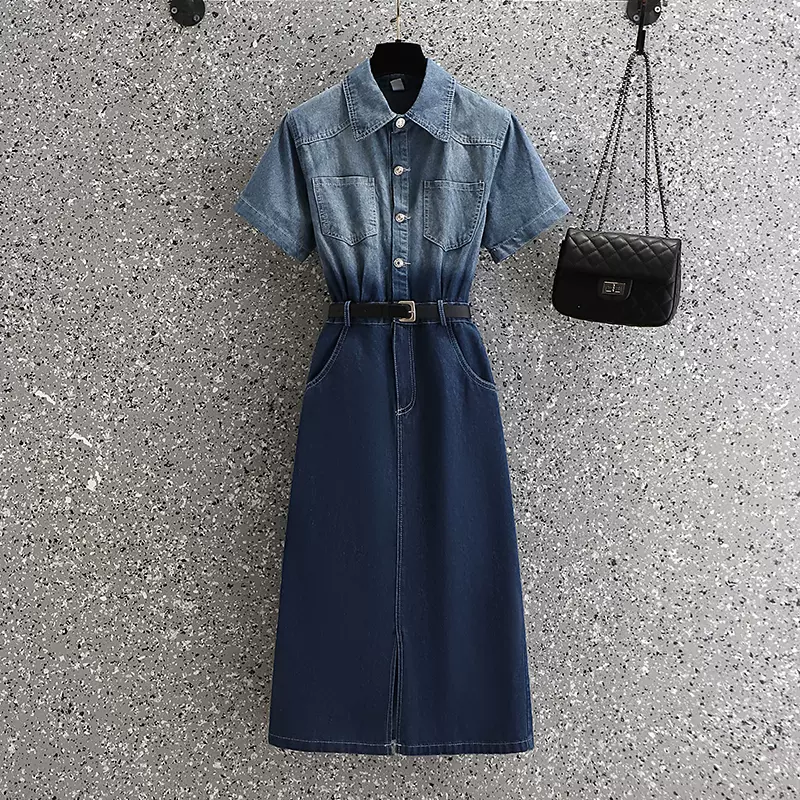 Plus Size Ombre Denim Shirt Dress