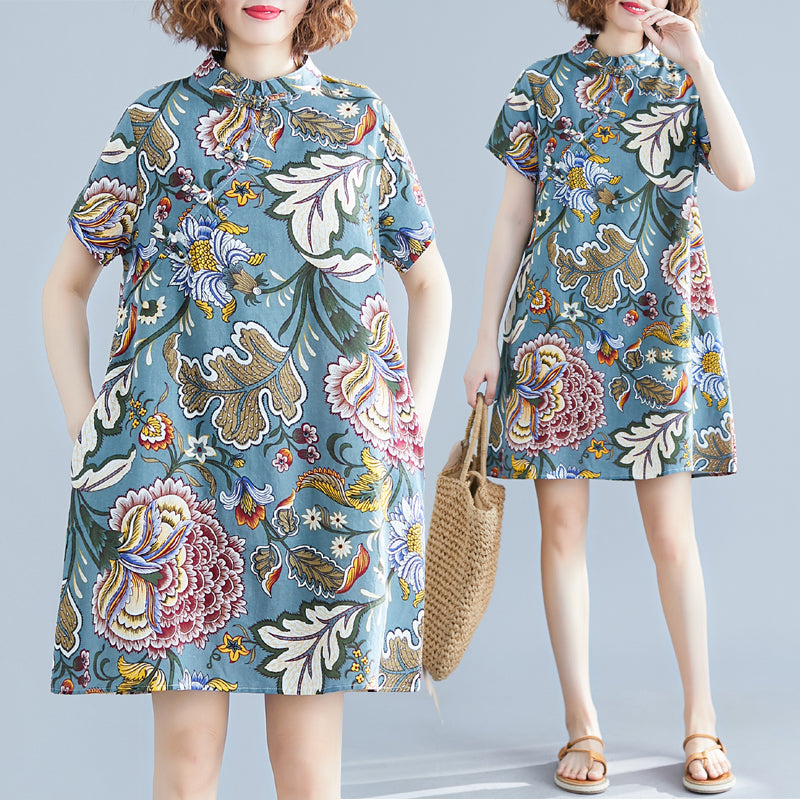 READY STOCK XL - (M-3XL) Plus Size Paisley With Pockets Casual Modern Cheongsam Dress