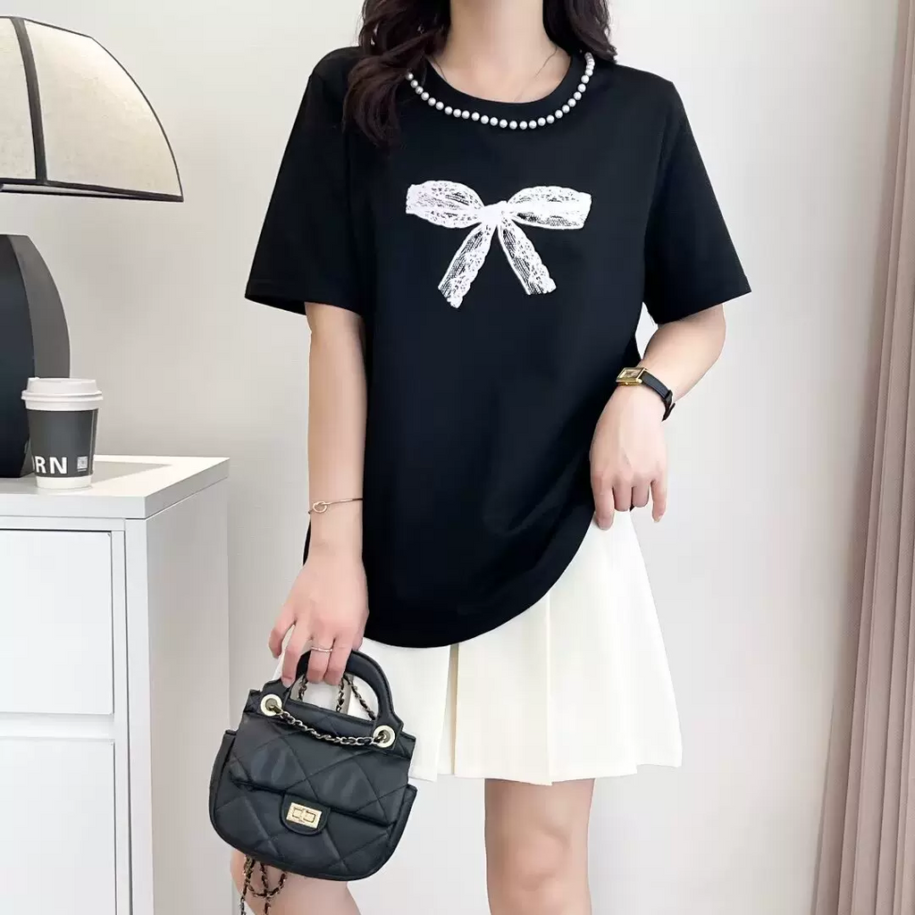 Plus Size Pearl Ribbon Tee