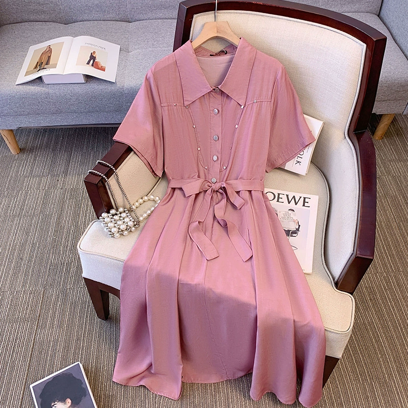 Plus Size Pink A Line Shirt Dress (EXTRA BIG SIZE)