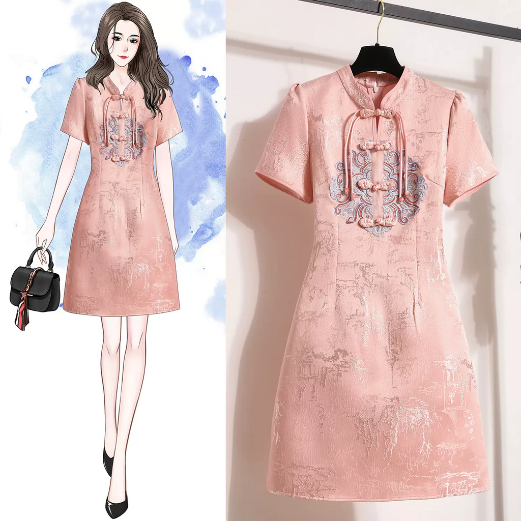 Plus Size Pink Modern Qipao Dress