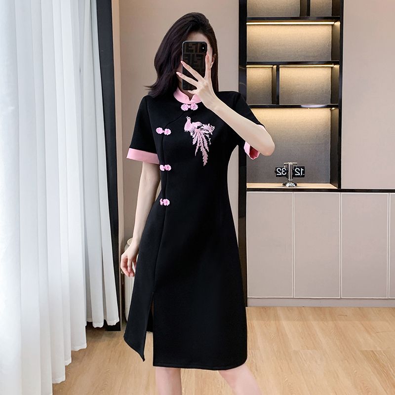 Plus Size Pink Phoenix Black Qipao