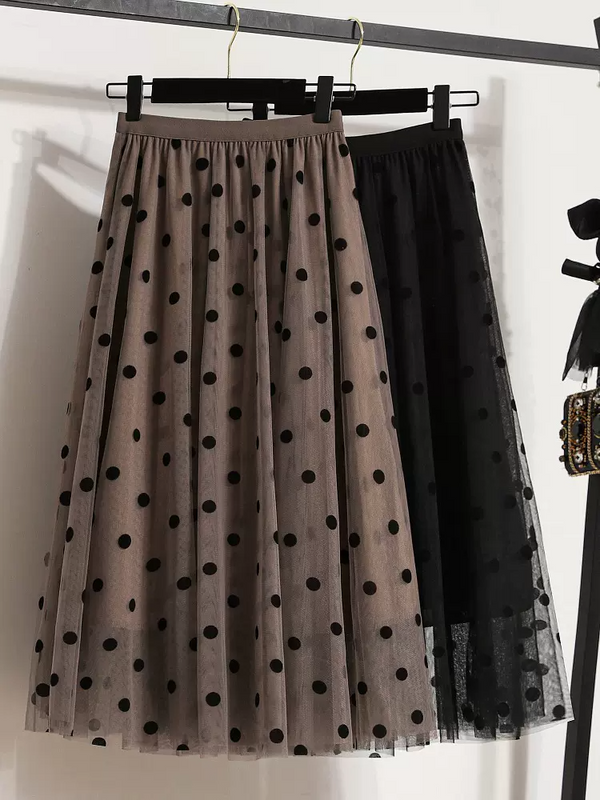 Plus Size Polka Dots Tulle Tutu Midi Skirt