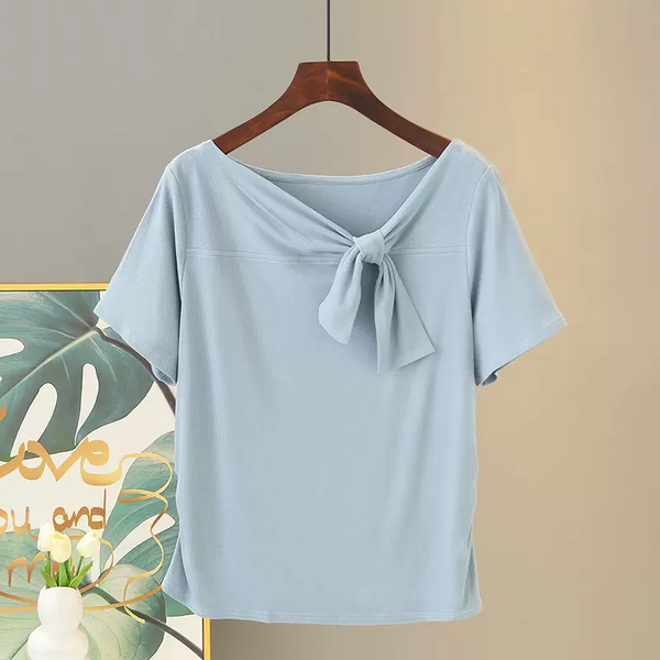 Plus Size Ribbon Short Sleeve T Shirt