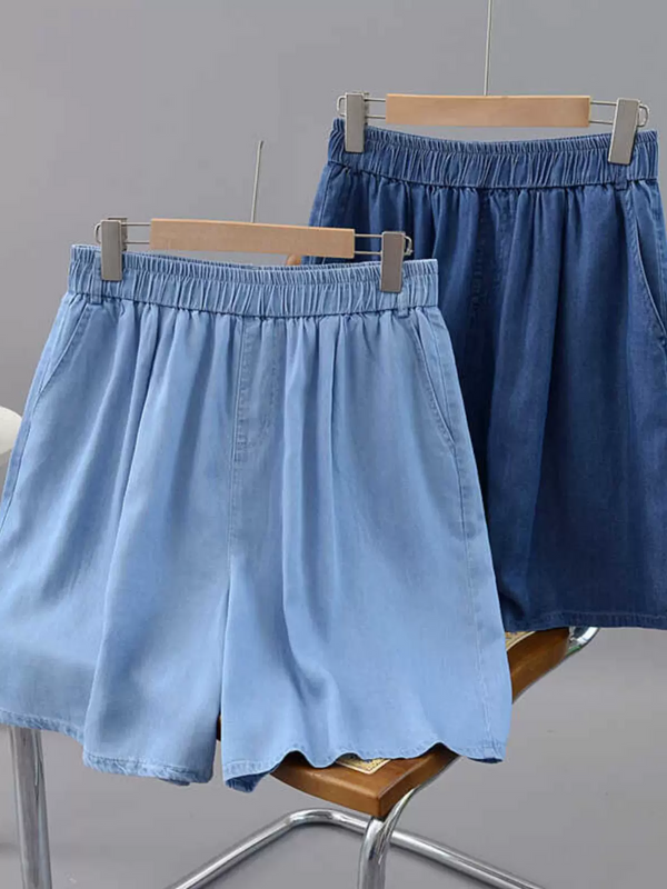 Plus Size Scallop Highwaist Tencel Denim Shorts