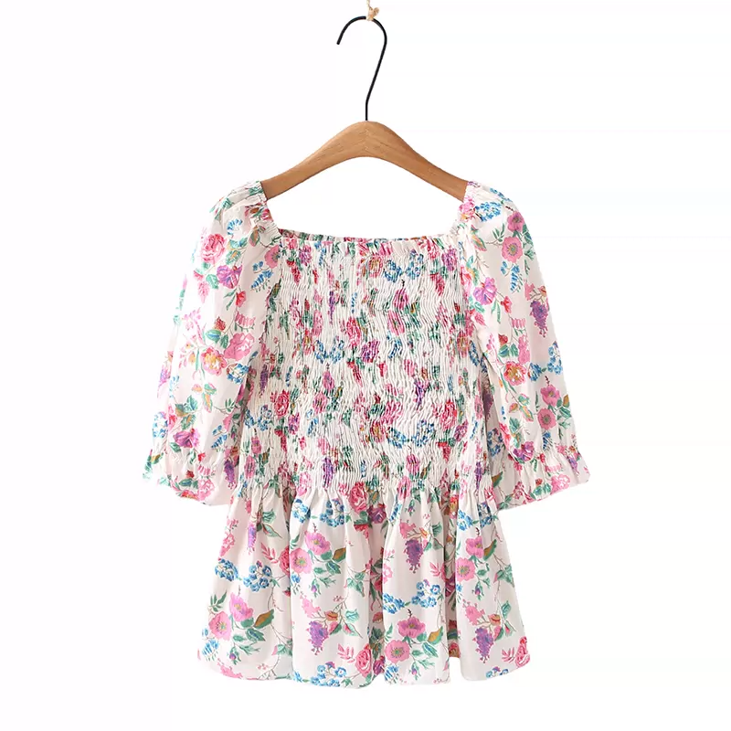 Plus Size Scrunch Floral Chiffon Blouse (EXTRA BIG SIZE)