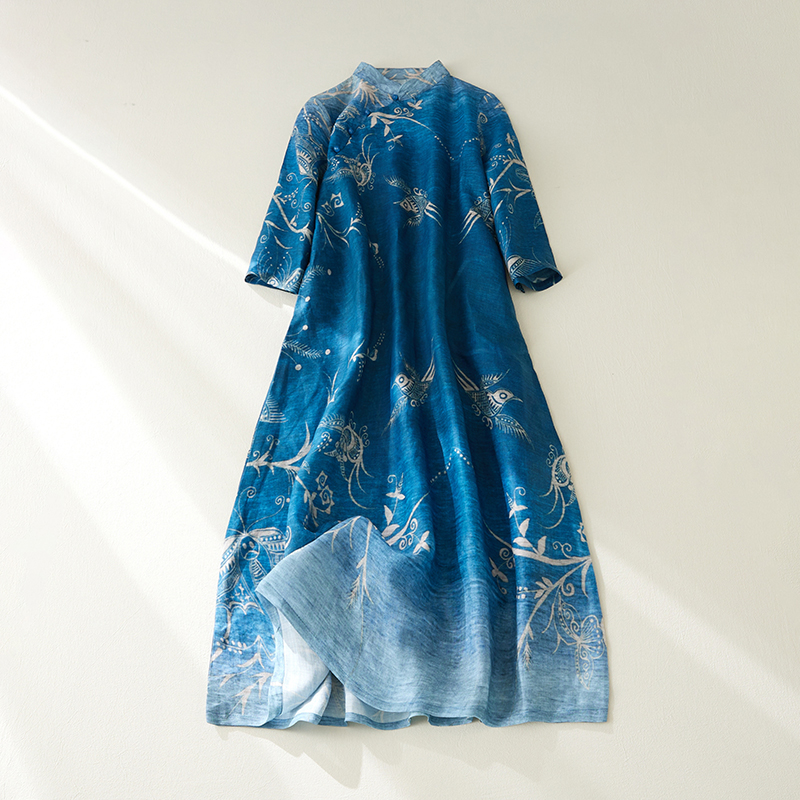 Plus Size Sea Blue Modern Qipao