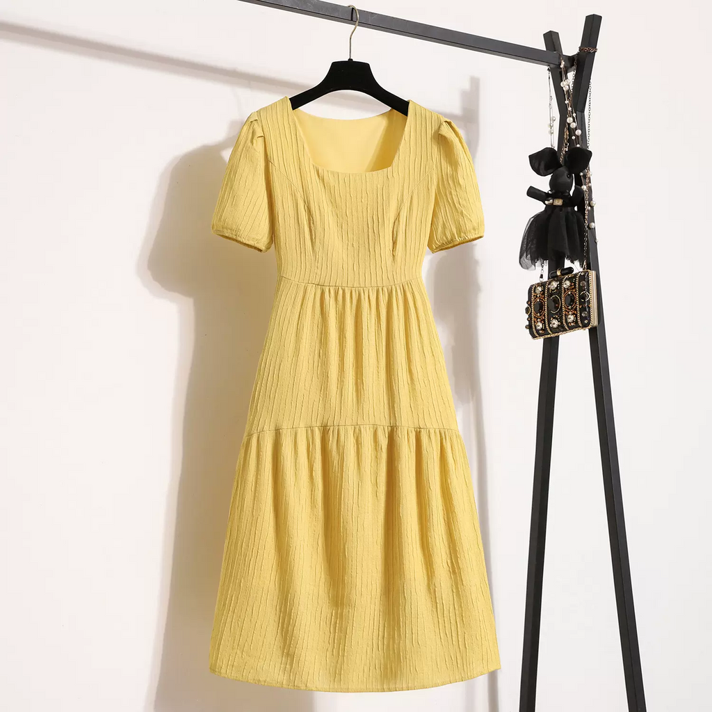 Plus Size Square Neck Yellow Dress