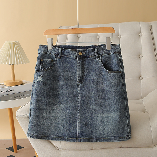 Plus Size Stretch Ripped Denim Skirt