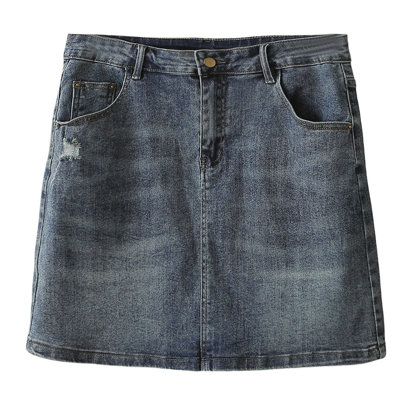 Plus Size Stretch Ripped Denim Skirt Pluspreorder