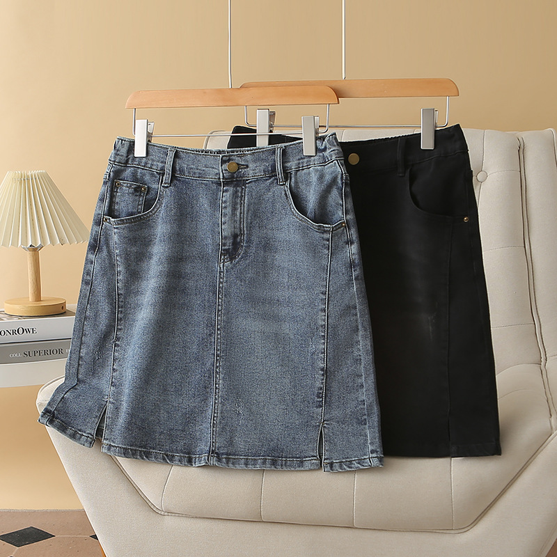 Plus Size Stretchy Short Denim Skirt