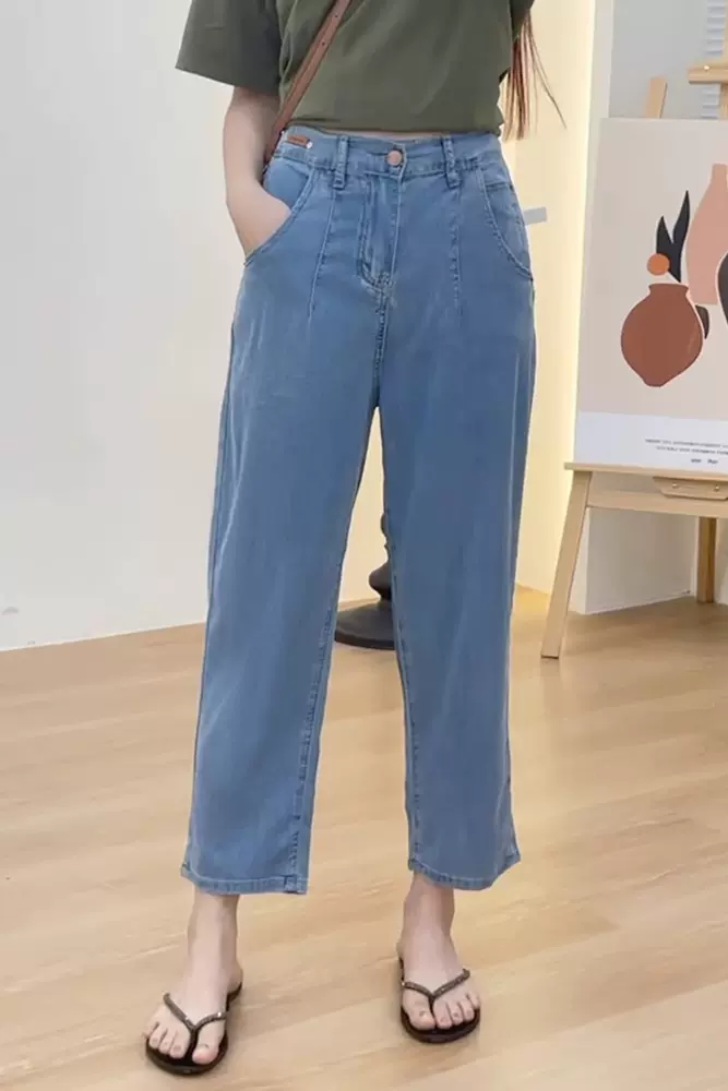 Plus Size Tencel Denim 3/4 Pants