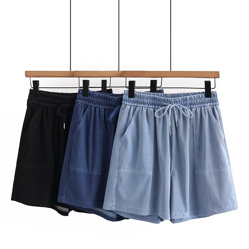 Plus Size Tencel Denim Drawstring Shorts