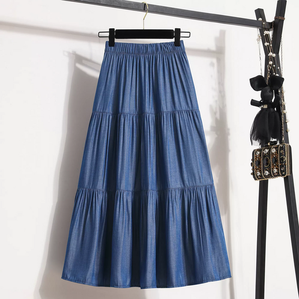 Plus Size Tier Tencel Denim Midi Skirt