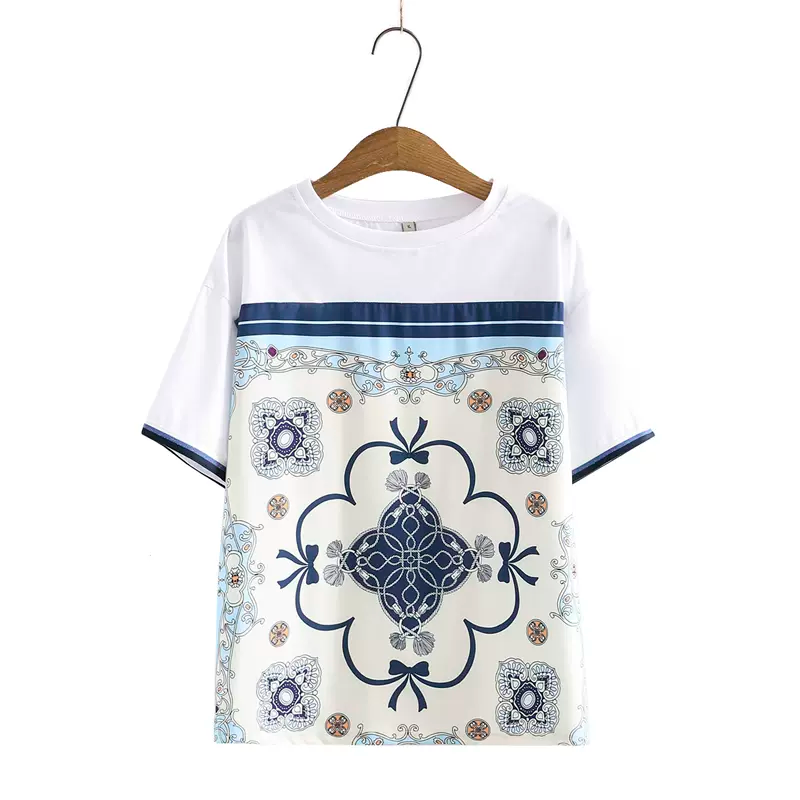 Plus Size White Scarf Print Top