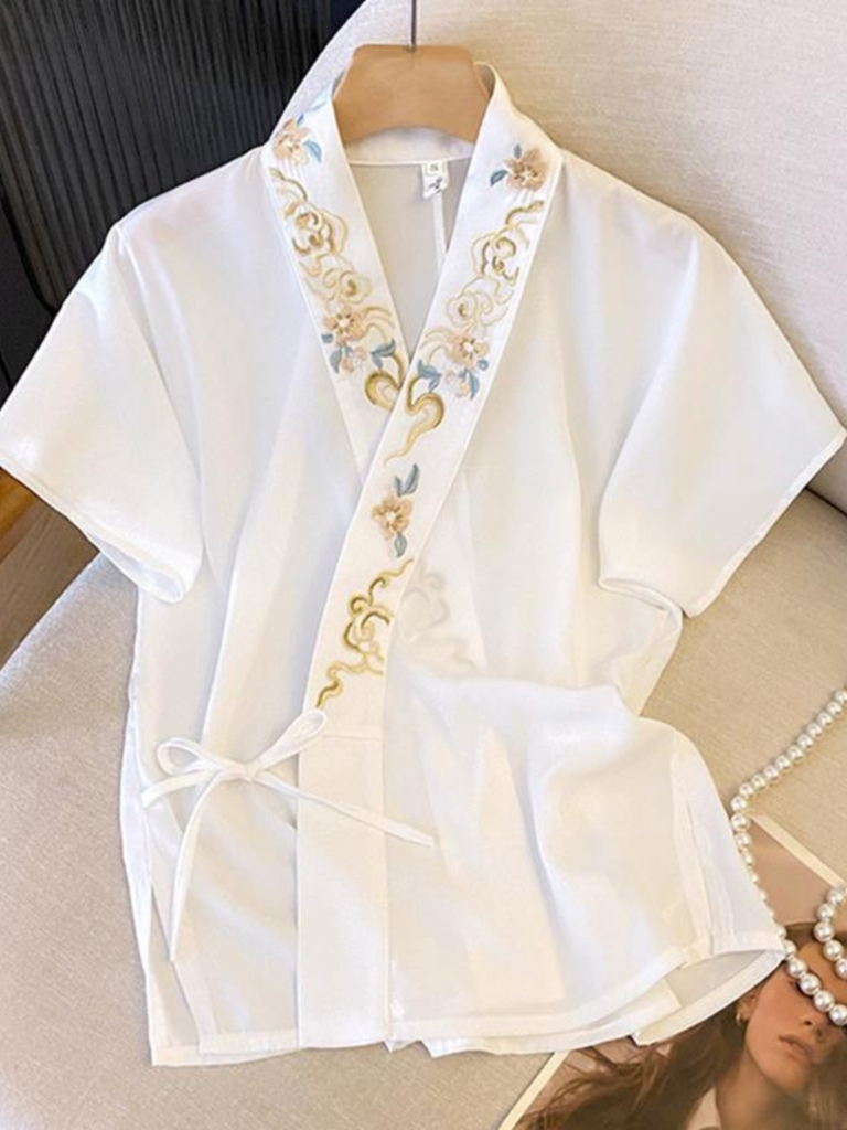 Plus Size White Wrap Hanbok Blouse (EXTRA BIG SIZE)