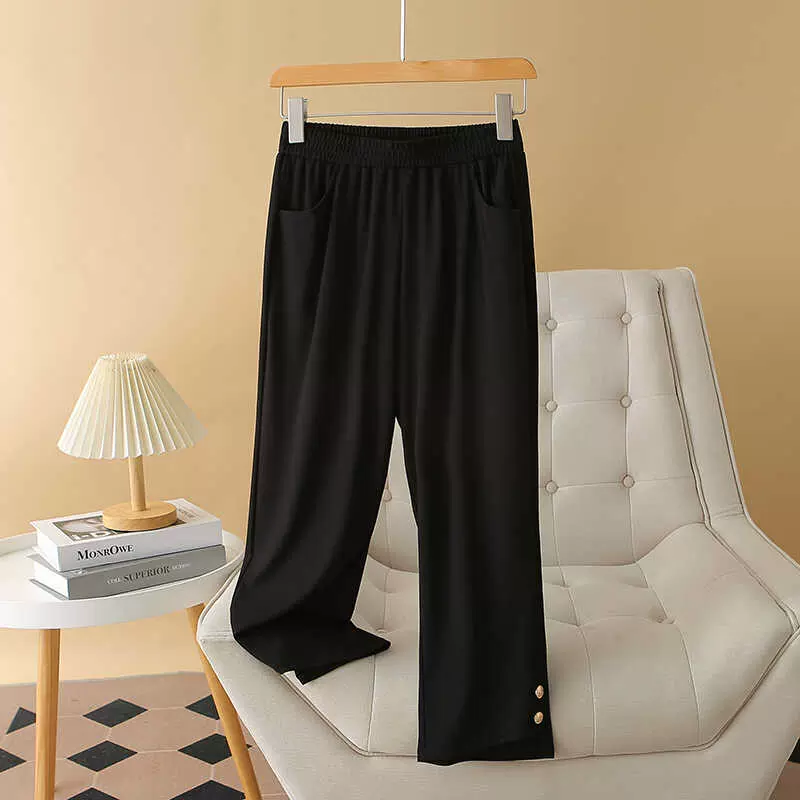 Plus Size Work Button Black Pants