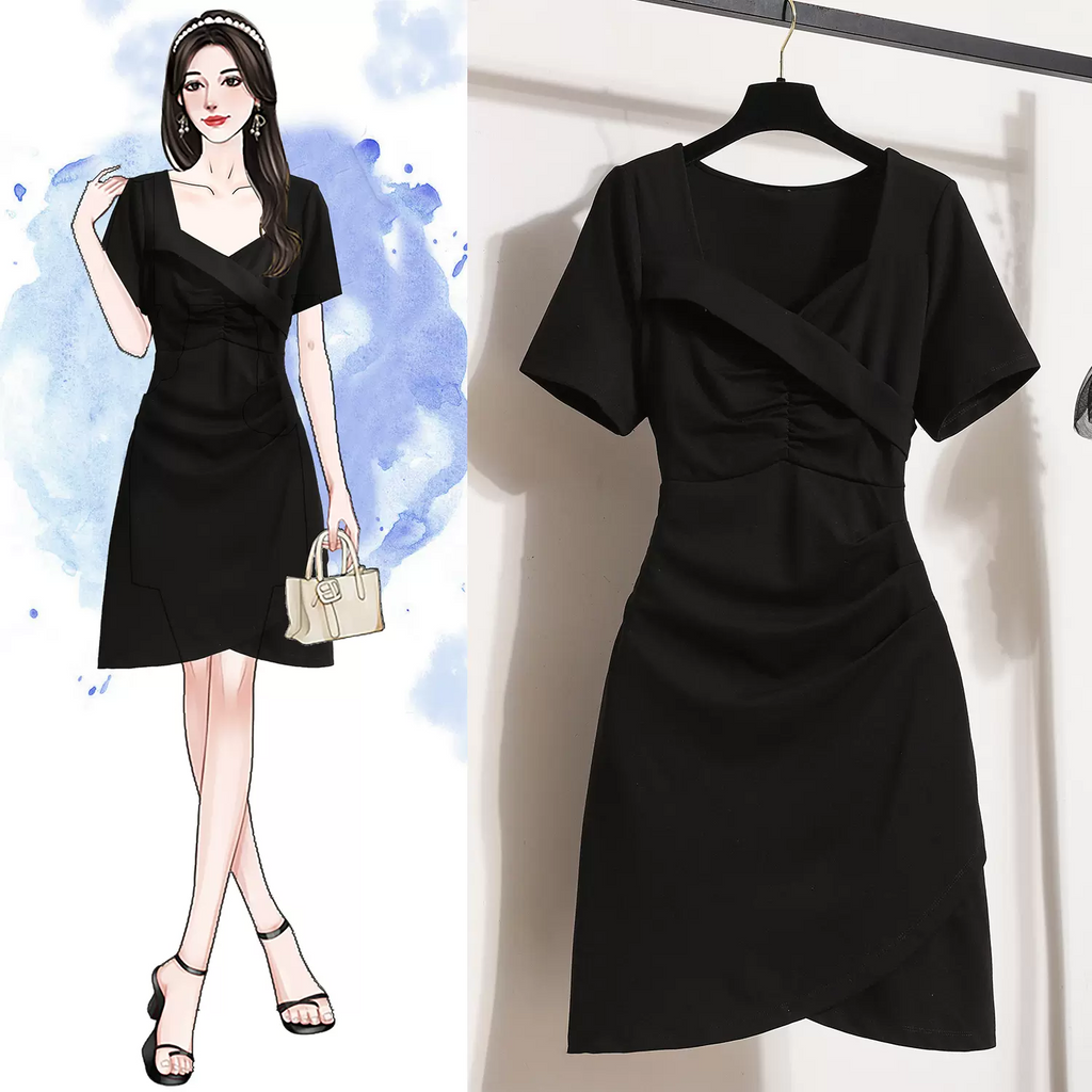 Plus Size Wrap Black Pencil Dress