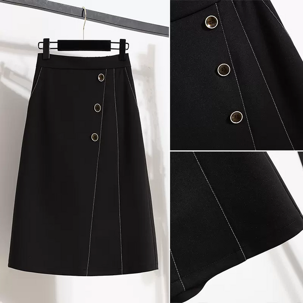 (S-5XL) Plus Size Korean Buttons A Line Skirt