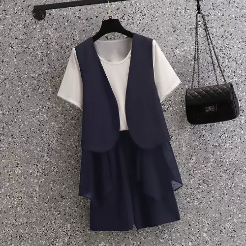 (Special Price!) Plus Size Korean Top, Vest And Shorts Set