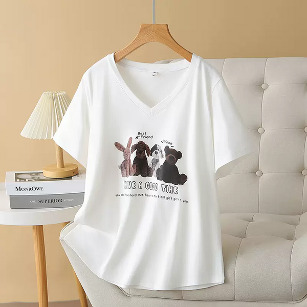 (XL-4XL) Plus Size Cute Soft Toys V Neck T Shirt (EXTRA BIG SIZE)