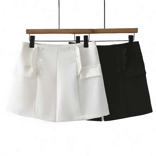 (XL-4XL) Plus Size Frills Button Skorts