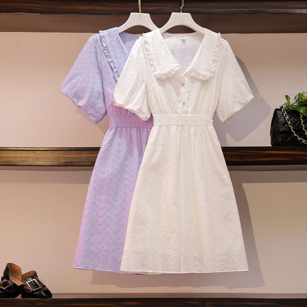 Plus Size Floral Lace Vintage Short Sleeve Shirt Dress