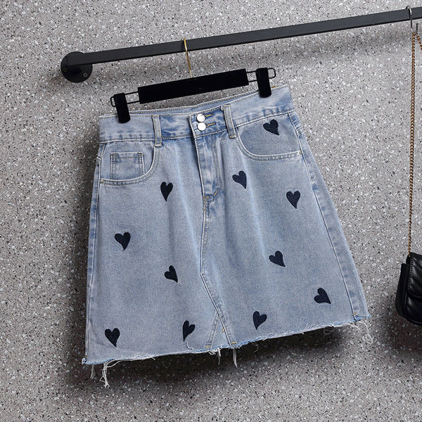 Plus Size Hearts Denim Skirt