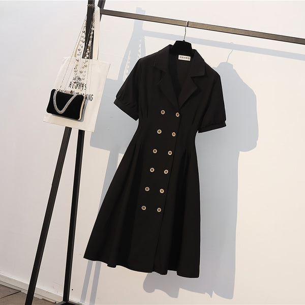 Plus Size Black Trench Short Sleeve Midi Shirt Dress