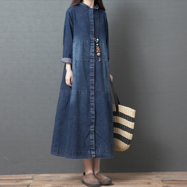 Plus size denim tier long sleeve shirt dress