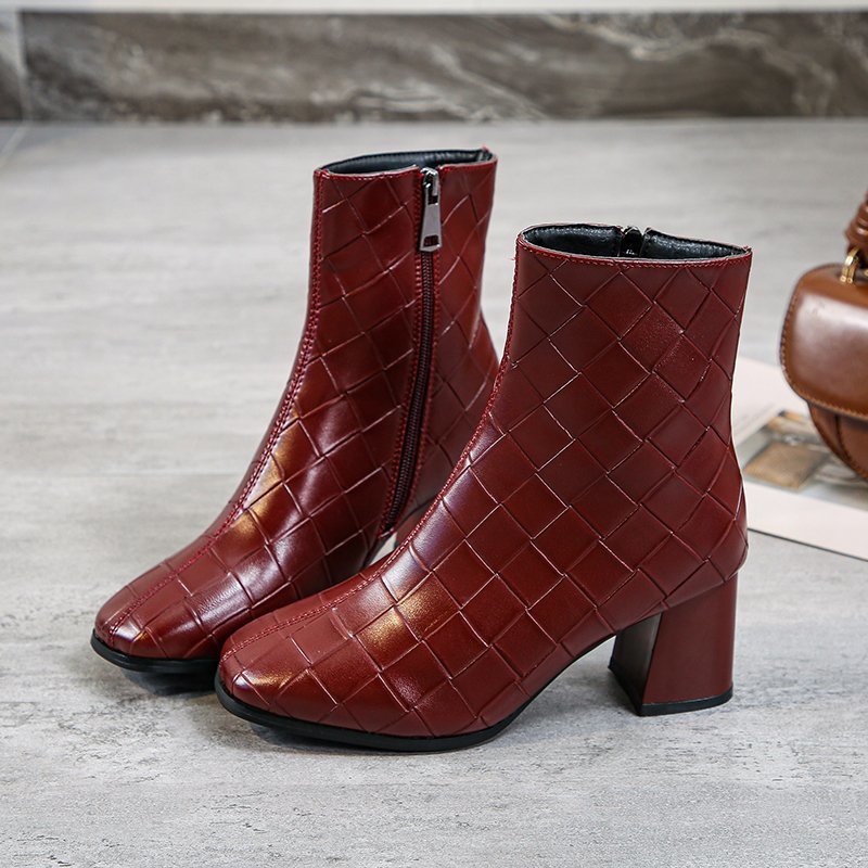 Red block sales heels boots