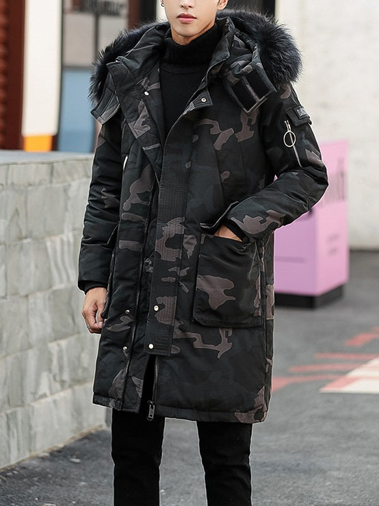 Mens black winter sale coat with fur hood