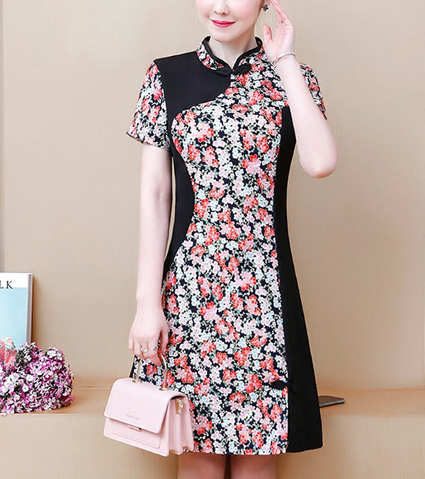 Plus Size Modern Floral Block Cheongsam