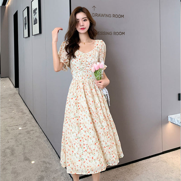 Plus Size Floral Lace Pearls Korean Midi Dress