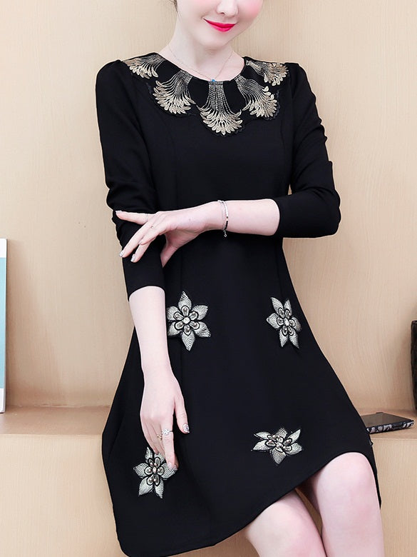 Black long sleeve dress with hot sale gold embroidery