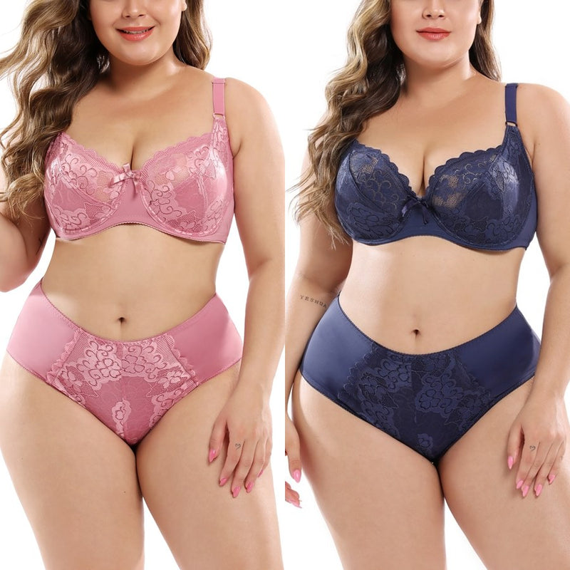 Lace Bra And Panty Set For Women, Plus Size C Cup Half Cup Bra And