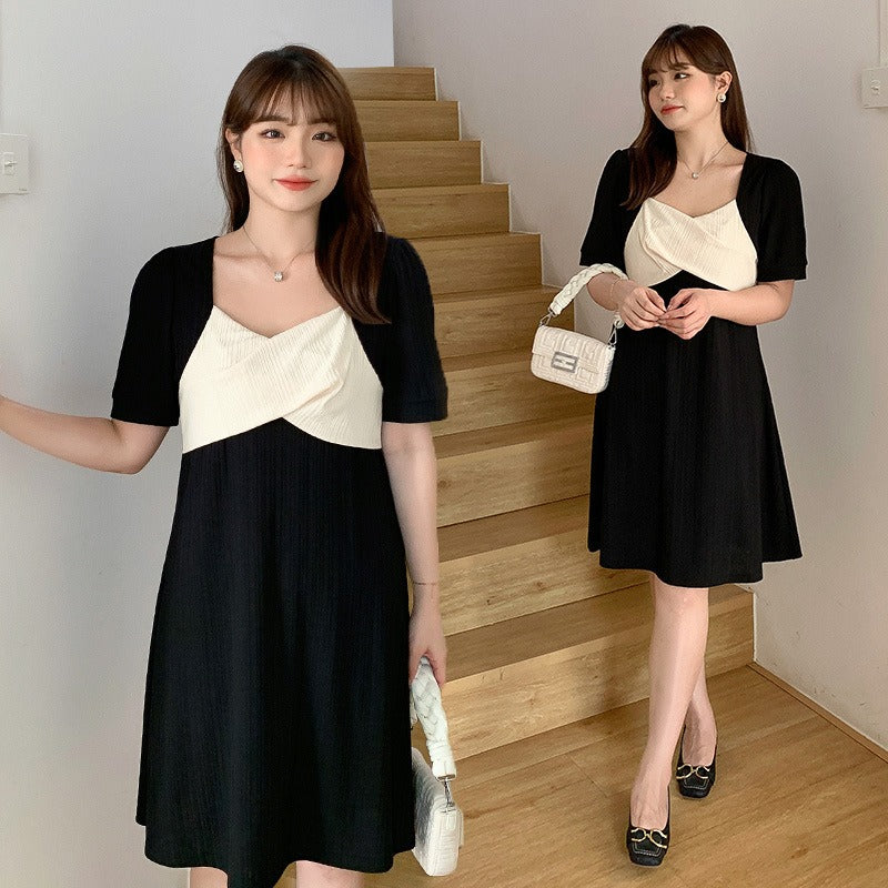 Plus Size Korean Monochrome Dress