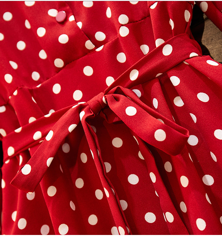 Red polka dot 2025 dress long sleeve