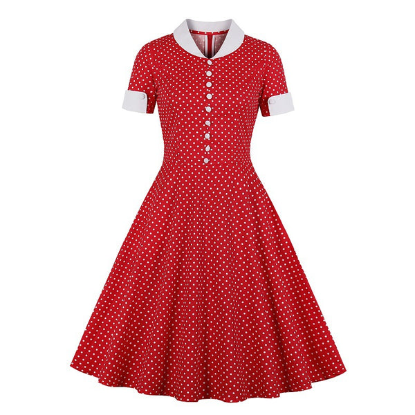 Plus Size Polka Dots Retro Vintage Short Sleeve Shirt Dress