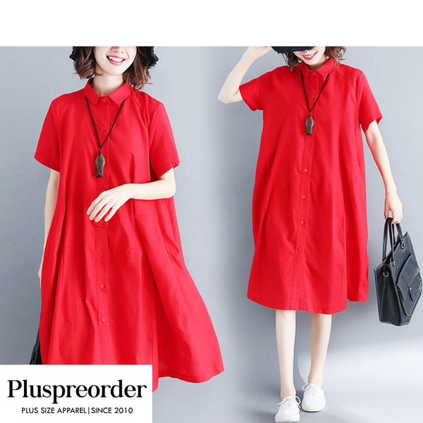 Plus Size Red Short Sleeve Shirt Dress