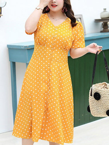 Yellow dress with on sale red polka dots