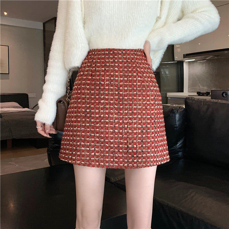 Plus size red tweed a line mini skirt Pluspreorder