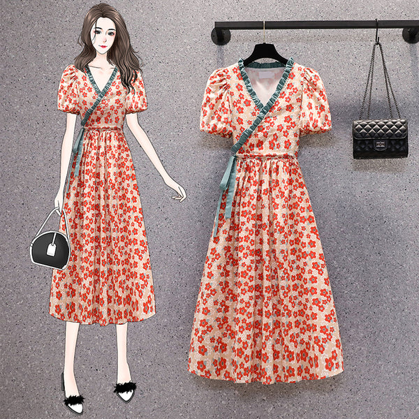 Plus Size Vintage Print Floral Wrap Midi Dress