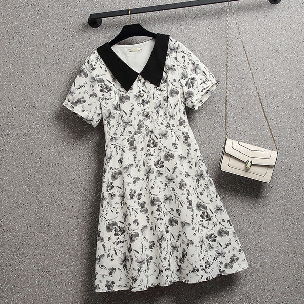 Plus Size White Floral Chiffon Shirt Dress