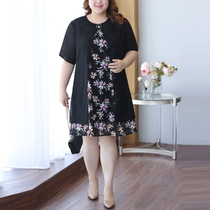 Chiffon layered dress 2025 plus size