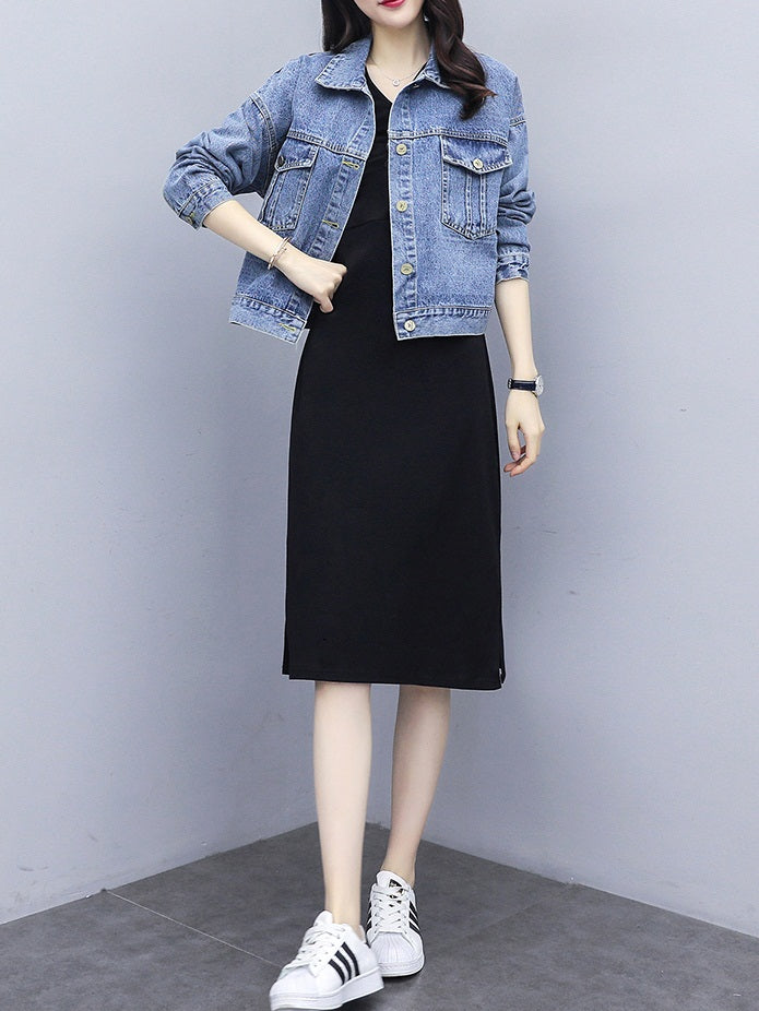 Short frock best sale with jeans jacket