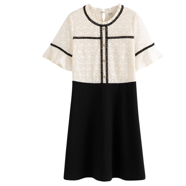 Plus Size Chanel-Esque Lace Block Short Sleeve Dress