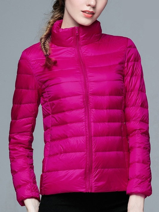 Ajile Women Solid Stand Collared Full Sleeved Active Winter Wear Pink Jacket  - Selling Fast at