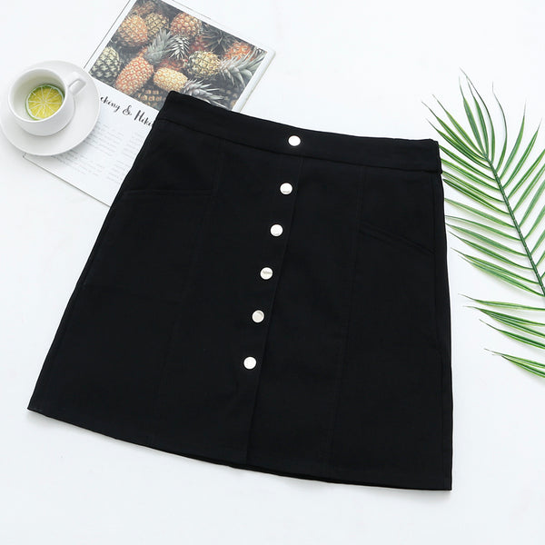 Plus Size Black Button Short Skirt